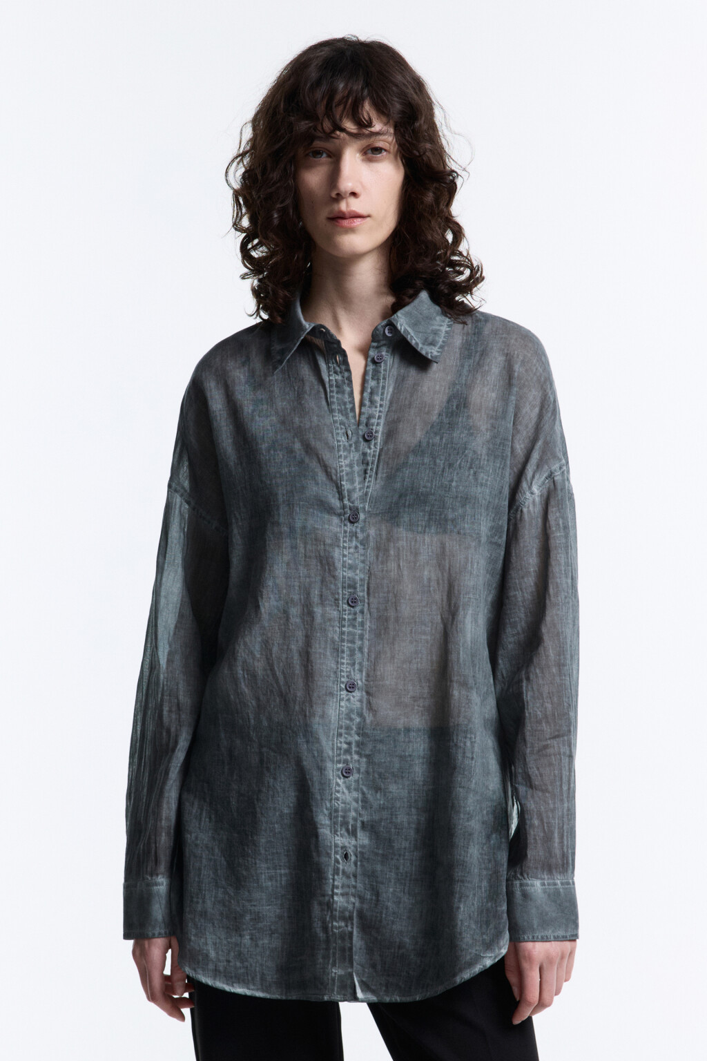 Рубашка oversize хлопковая с длинными рукавами - цвет серый - 3