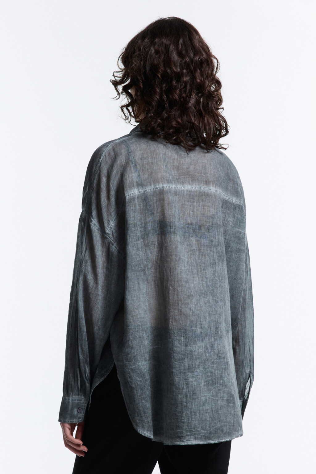 Рубашка oversize хлопковая с длинными рукавами - цвет серый - 5