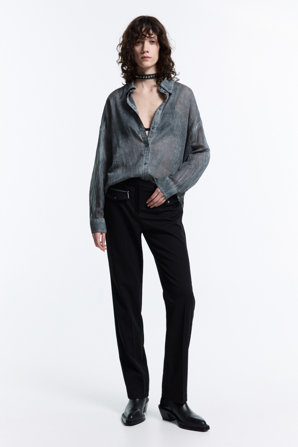 Рубашка oversize хлопковая с длинными рукавами - цвет серый - 6