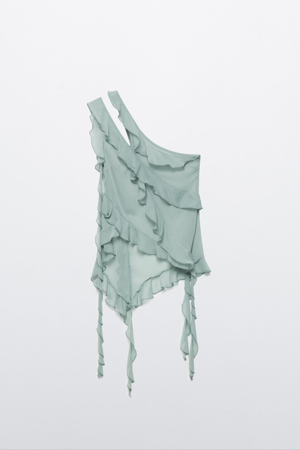 Блузка-топ шифоновая с асимметричными воланами - цвет мятный - 9