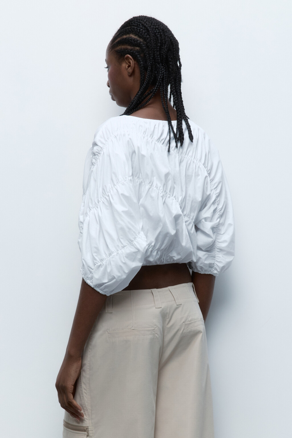 Блузка-топ хлопковая с жатым эффектом - цвет белый - 4
