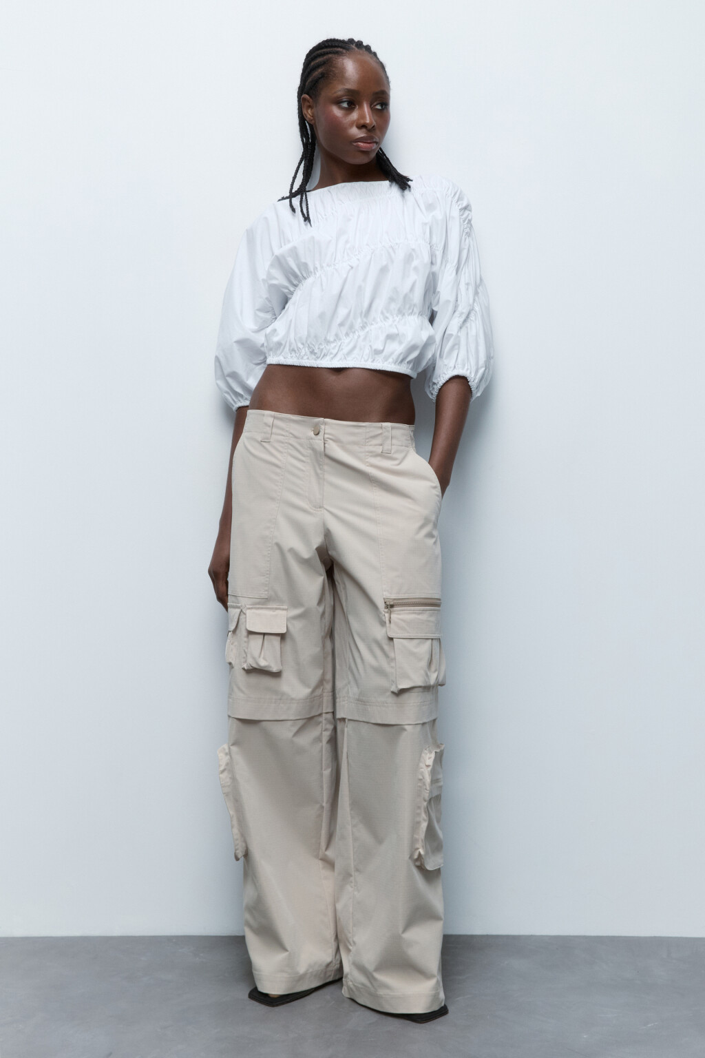 Блузка-топ хлопковая с жатым эффектом - цвет белый - 5