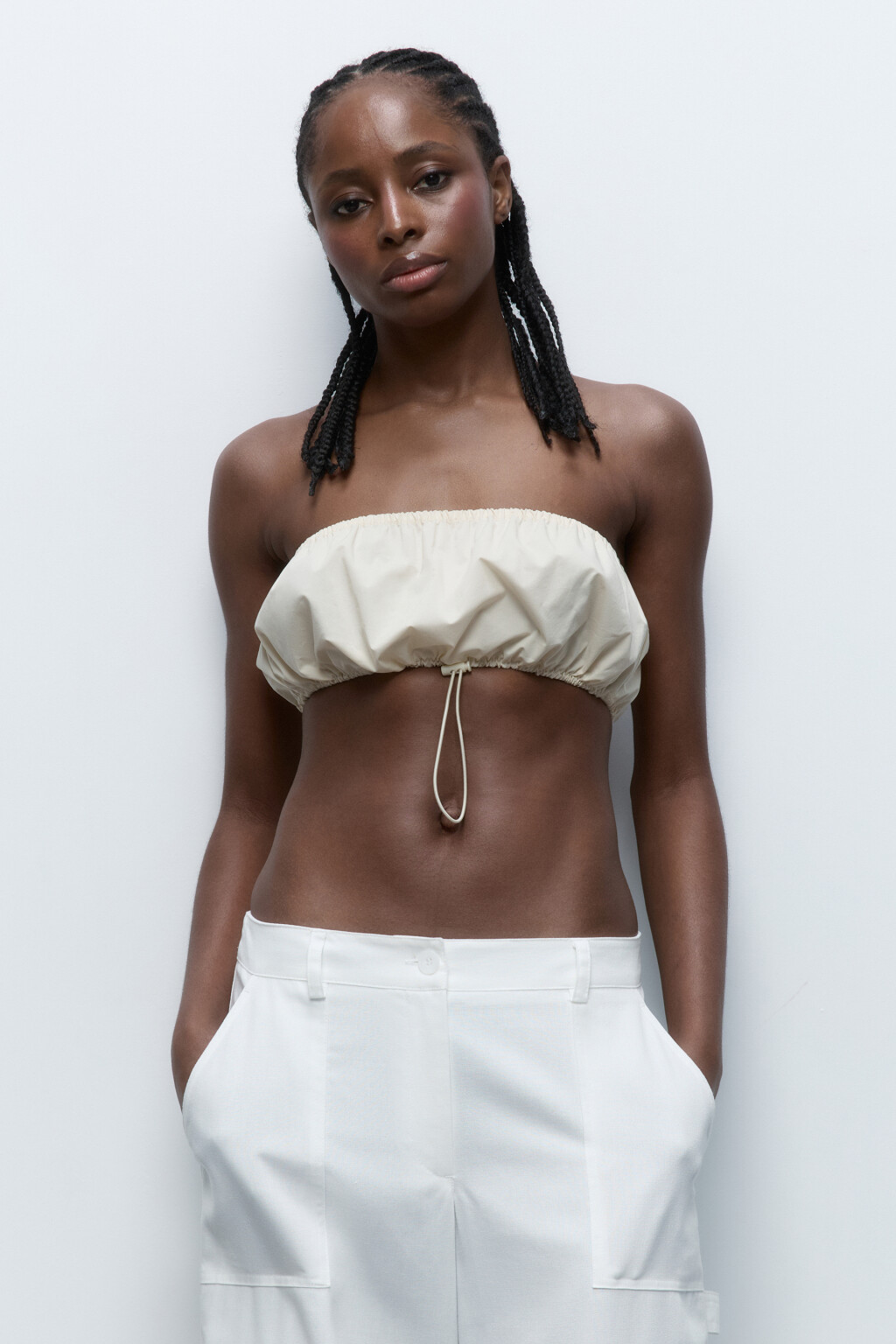 Топ-бандо короткий с утяжкой снизу - цвет бежевый - 1