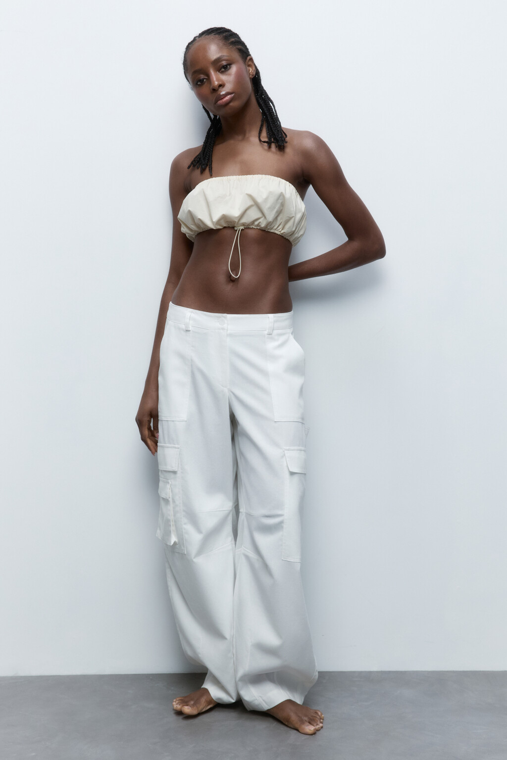 Топ-бандо короткий с утяжкой снизу - цвет бежевый - 4