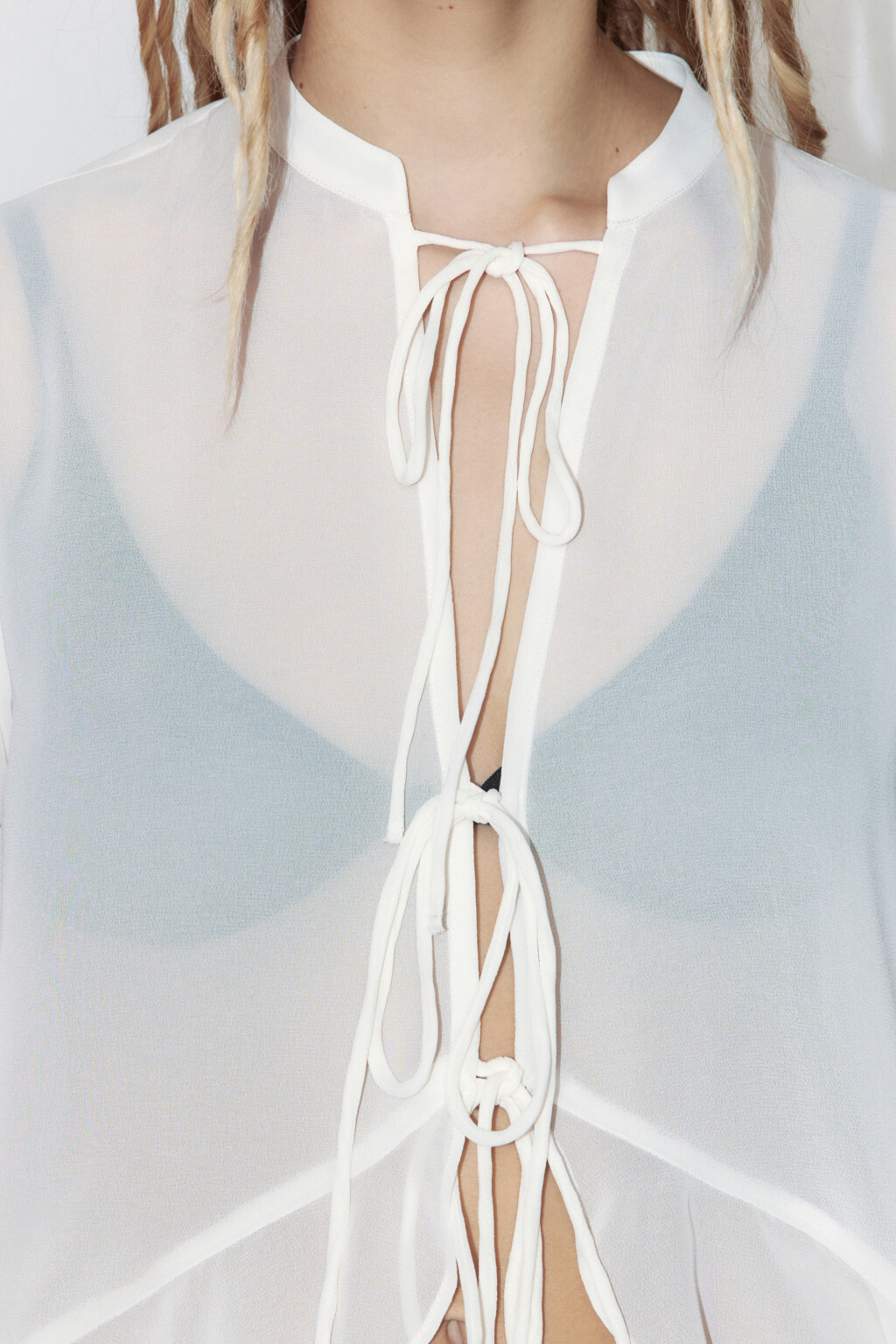 Блузка шифоновая с воланами и завязками - цвет молочный - 8