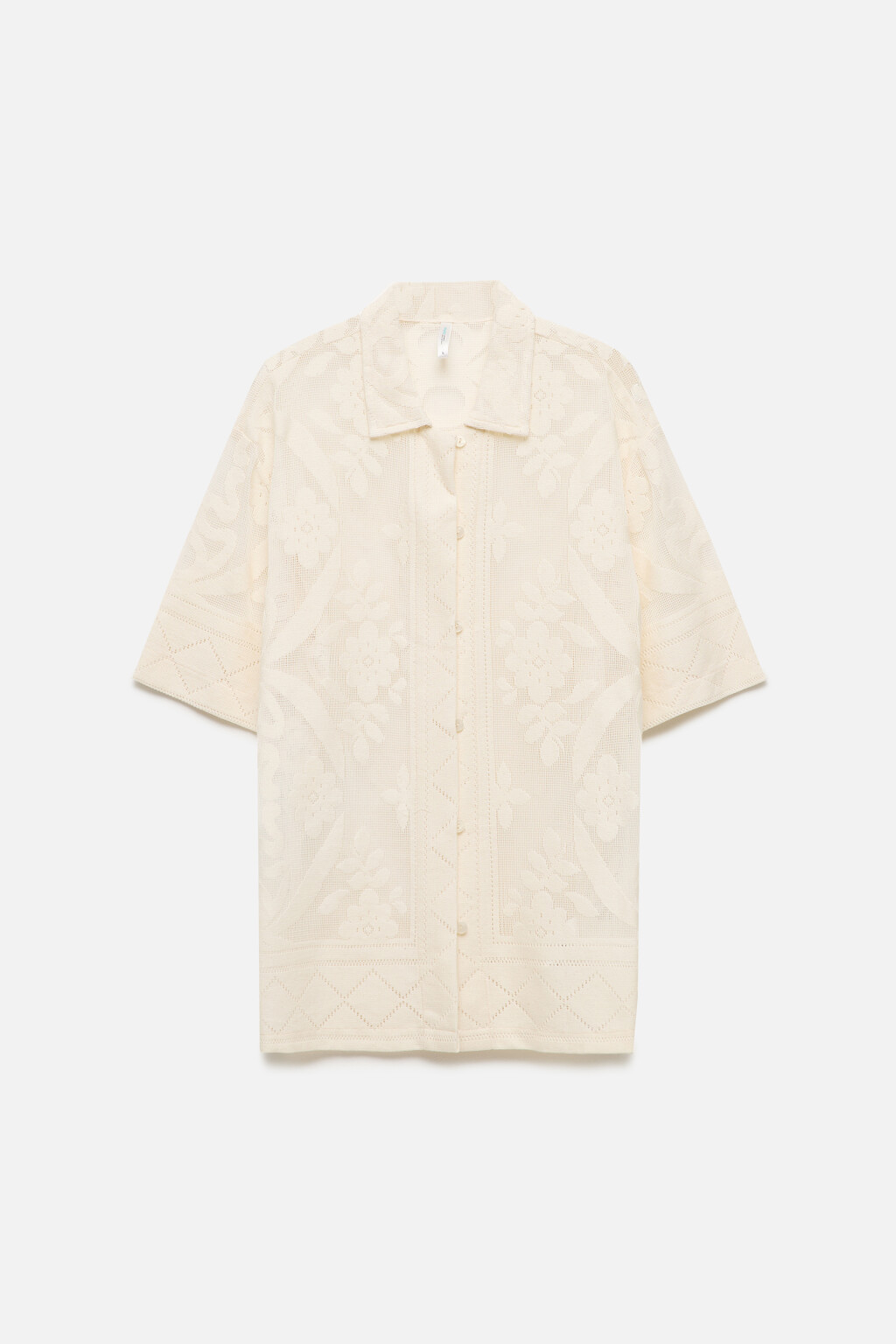 Блузка-рубашка ажурная с узором - цвет молочный - 9