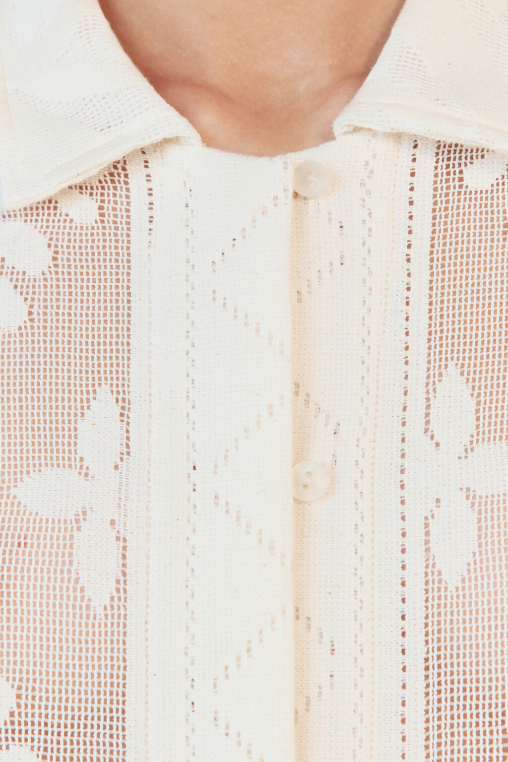 Блузка-рубашка ажурная с узором - цвет молочный - 7