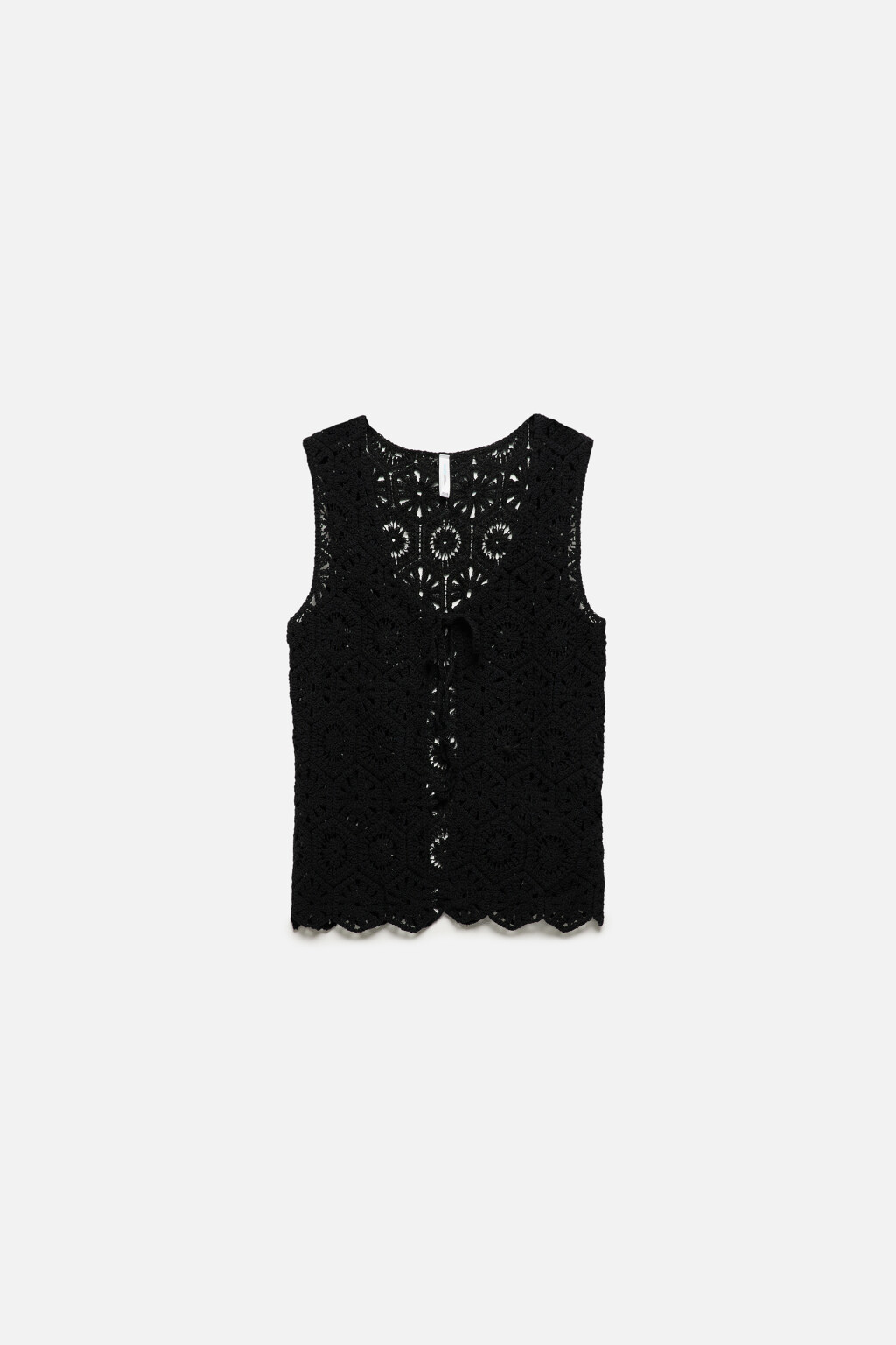 Блузка-топ вязаная ажурная на завязках - цвет черный - 9