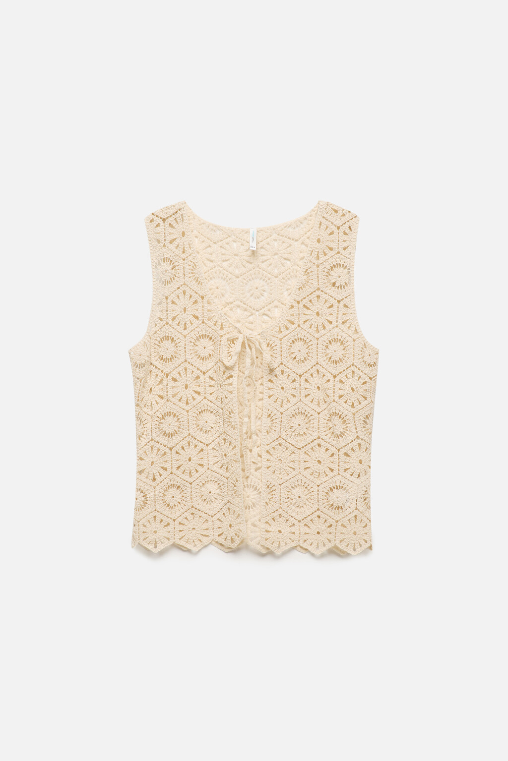 Блузка-топ вязаная ажурная на завязках - цвет молочный - 8