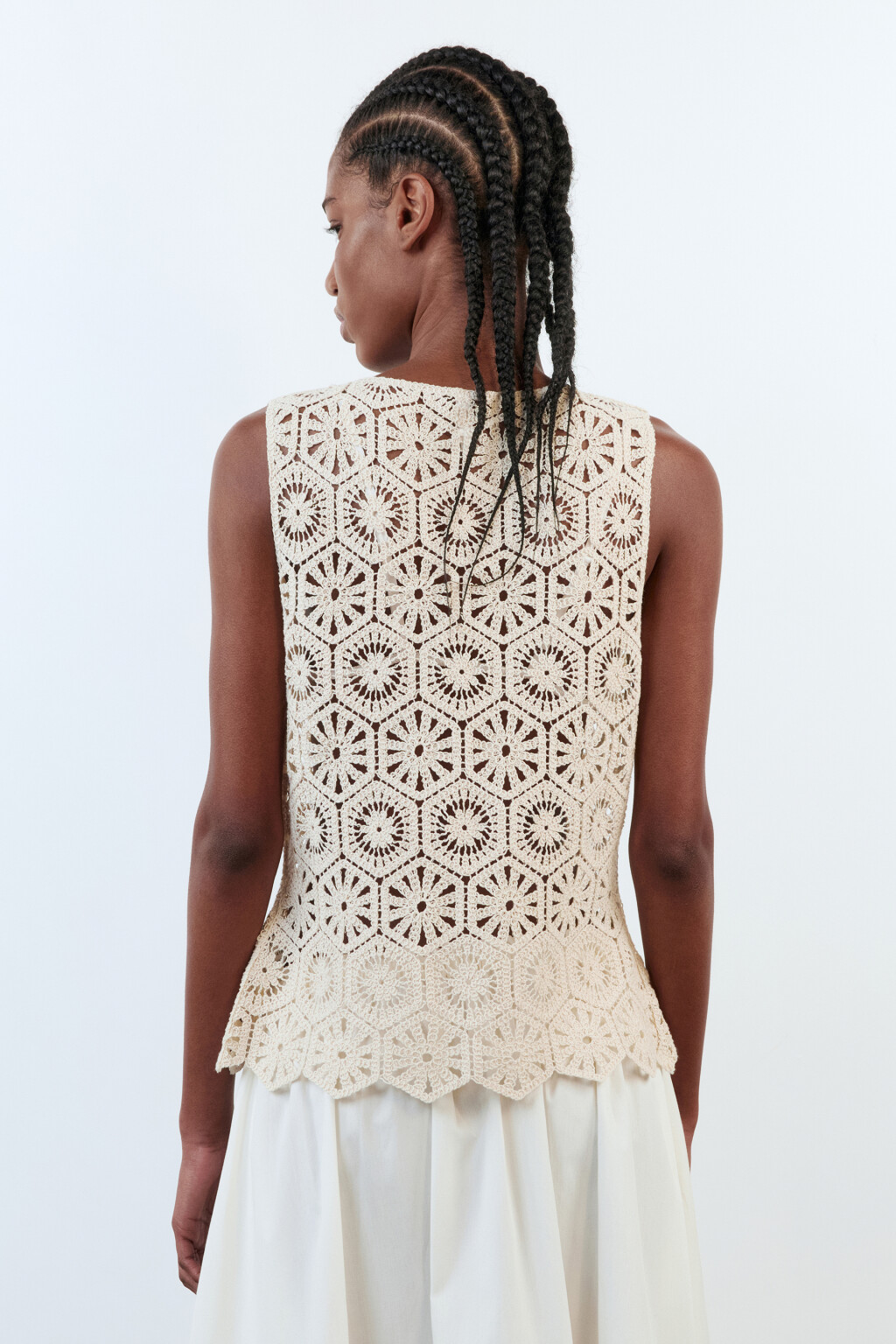 Блузка-топ вязаная ажурная на завязках - цвет молочный - 4