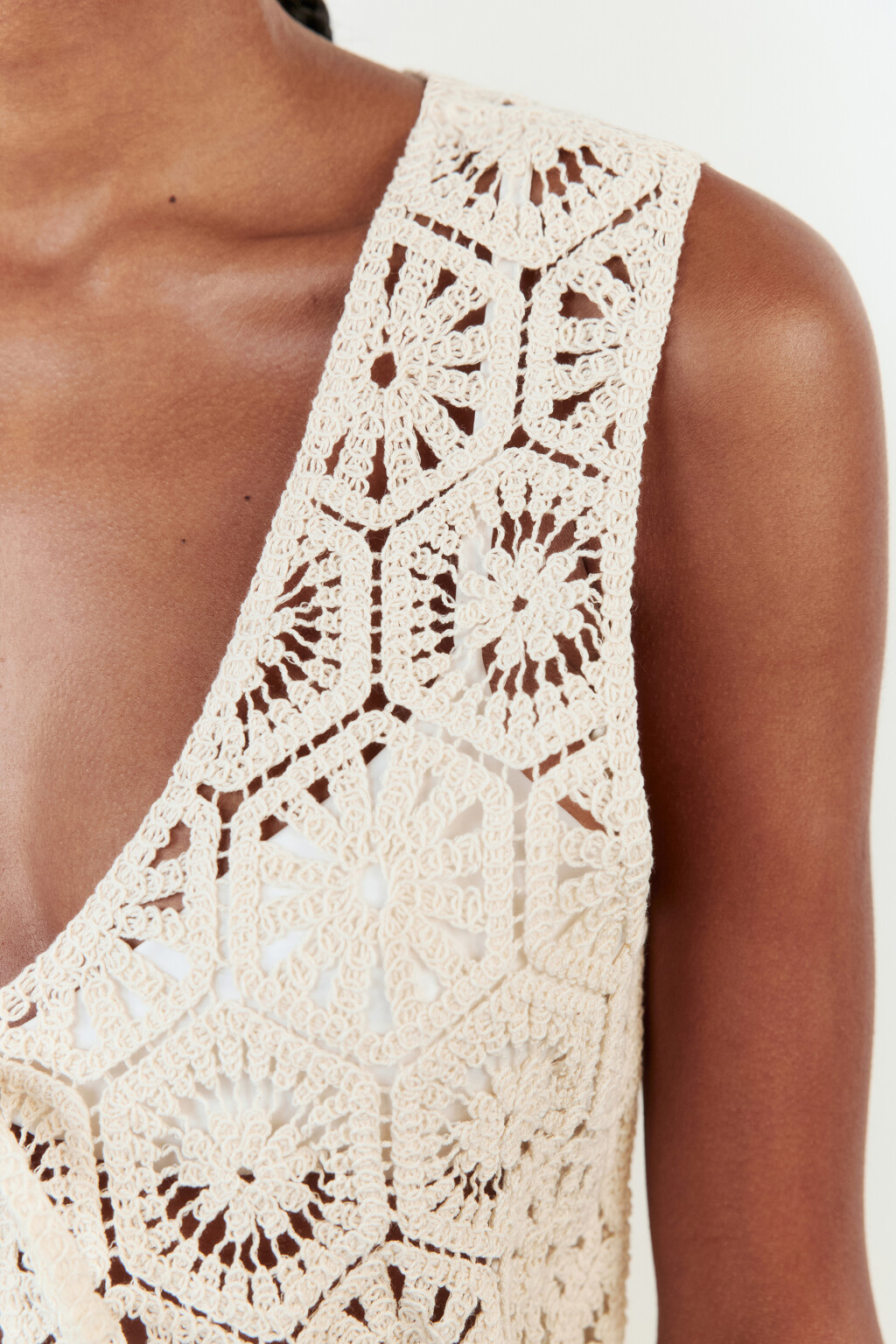 Блузка-топ вязаная ажурная на завязках - цвет молочный - 7