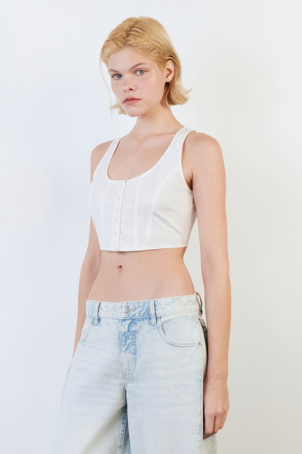 Топ-жилет облегающий с вареным эффектом - цвет белый - 3