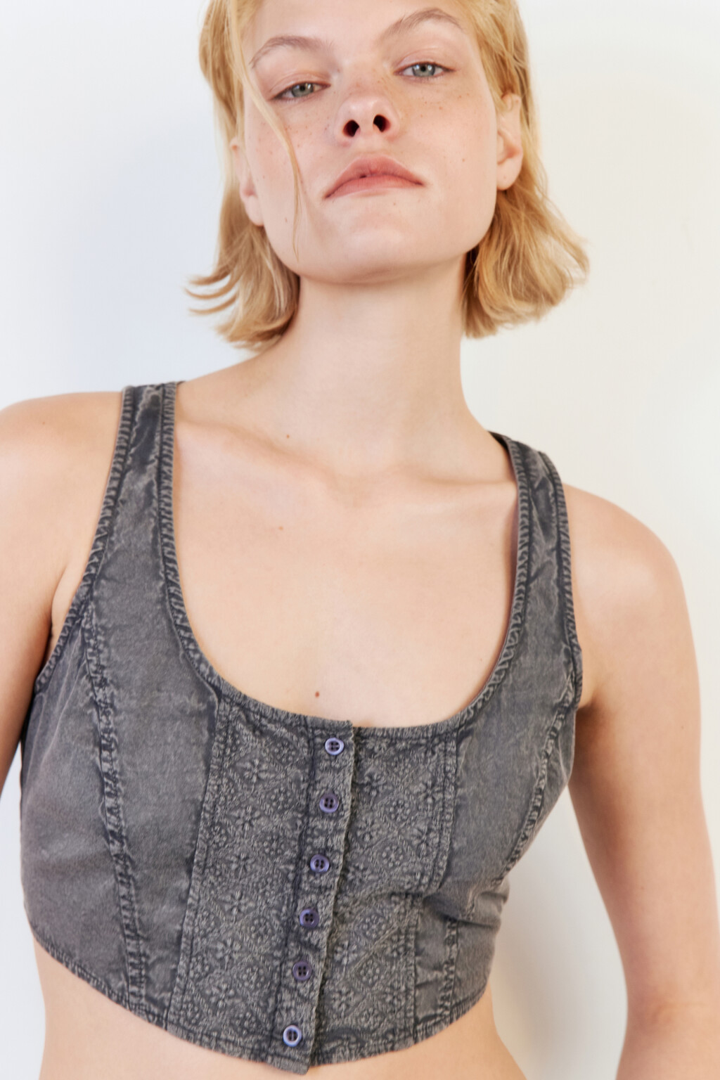Топ-жилет облегающий с вареным эффектом - цвет серый - 1