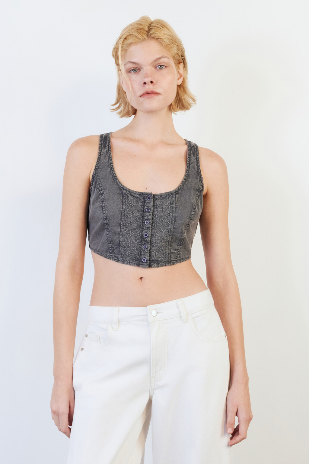 Топ-жилет облегающий с вареным эффектом - цвет серый - 2