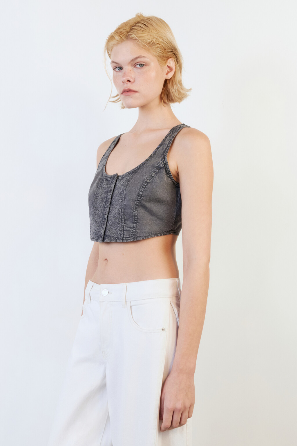 Топ-жилет облегающий с вареным эффектом - цвет серый - 3