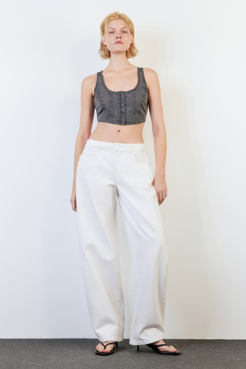 Топ-жилет облегающий с вареным эффектом - цвет серый - 5