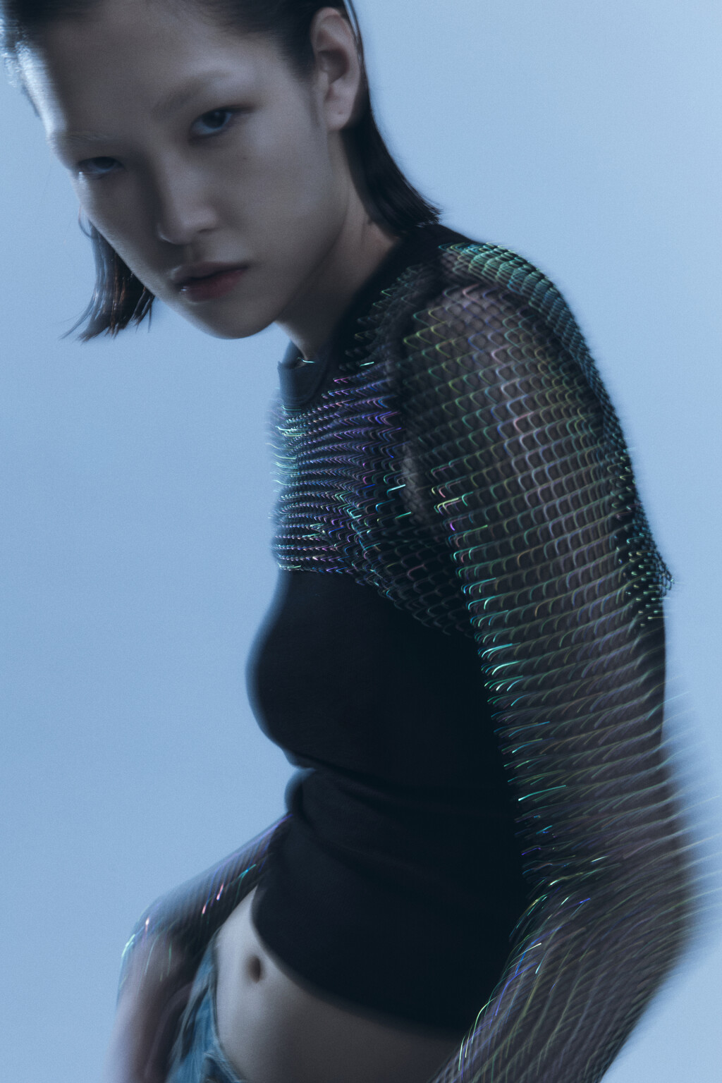 Лонгслив-болеро из сетки со стразами - цвет черный - 5