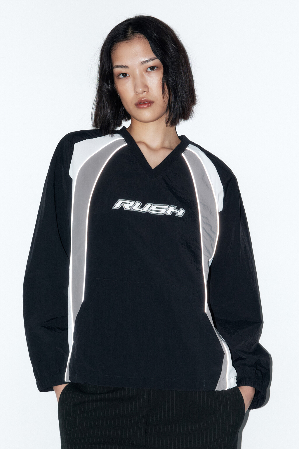 Джемпер-овершот спортивный с лампасами - цвет черный - 2