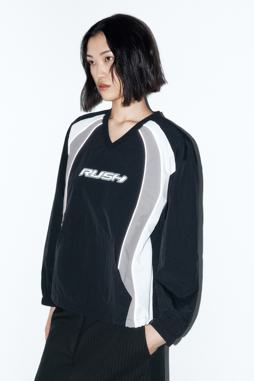 Джемпер-овершот спортивный с лампасами - цвет черный - 3