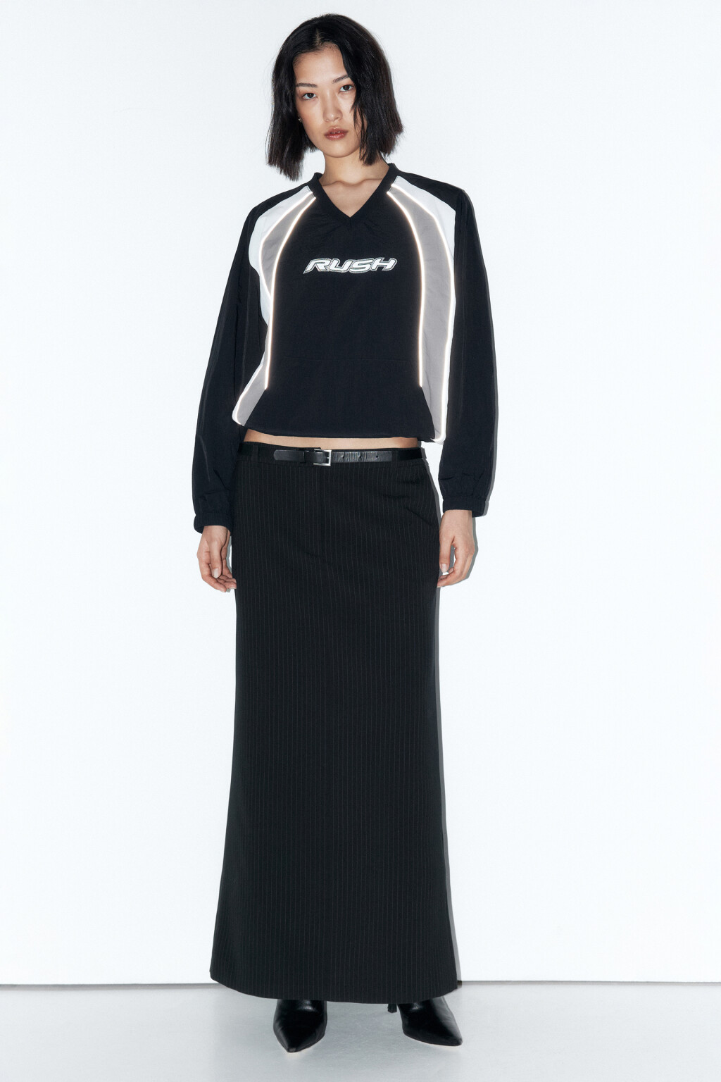 Джемпер-овершот спортивный с лампасами - цвет черный - 5