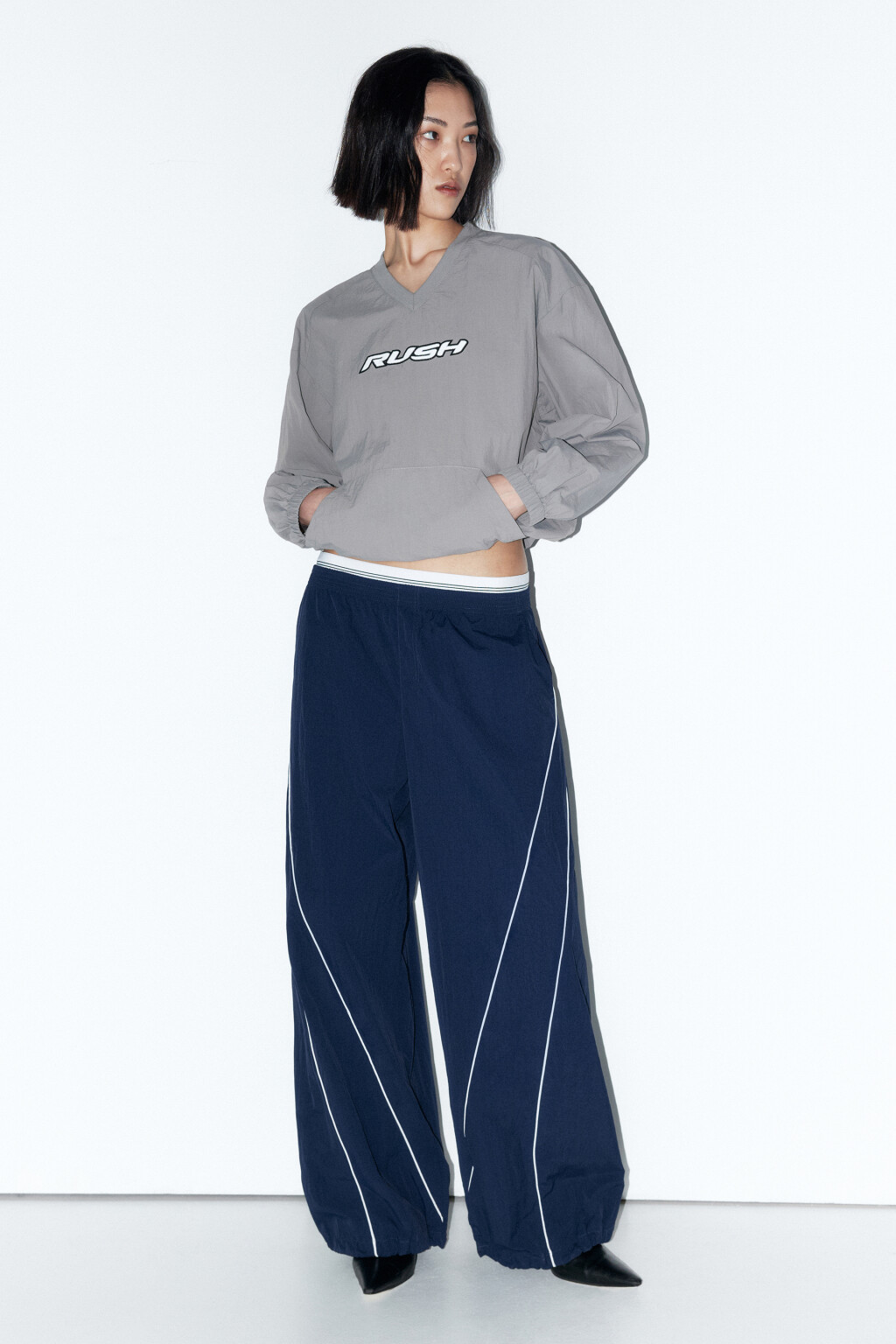 Джемпер-овершот спортивный с утяжками - цвет серый - 5