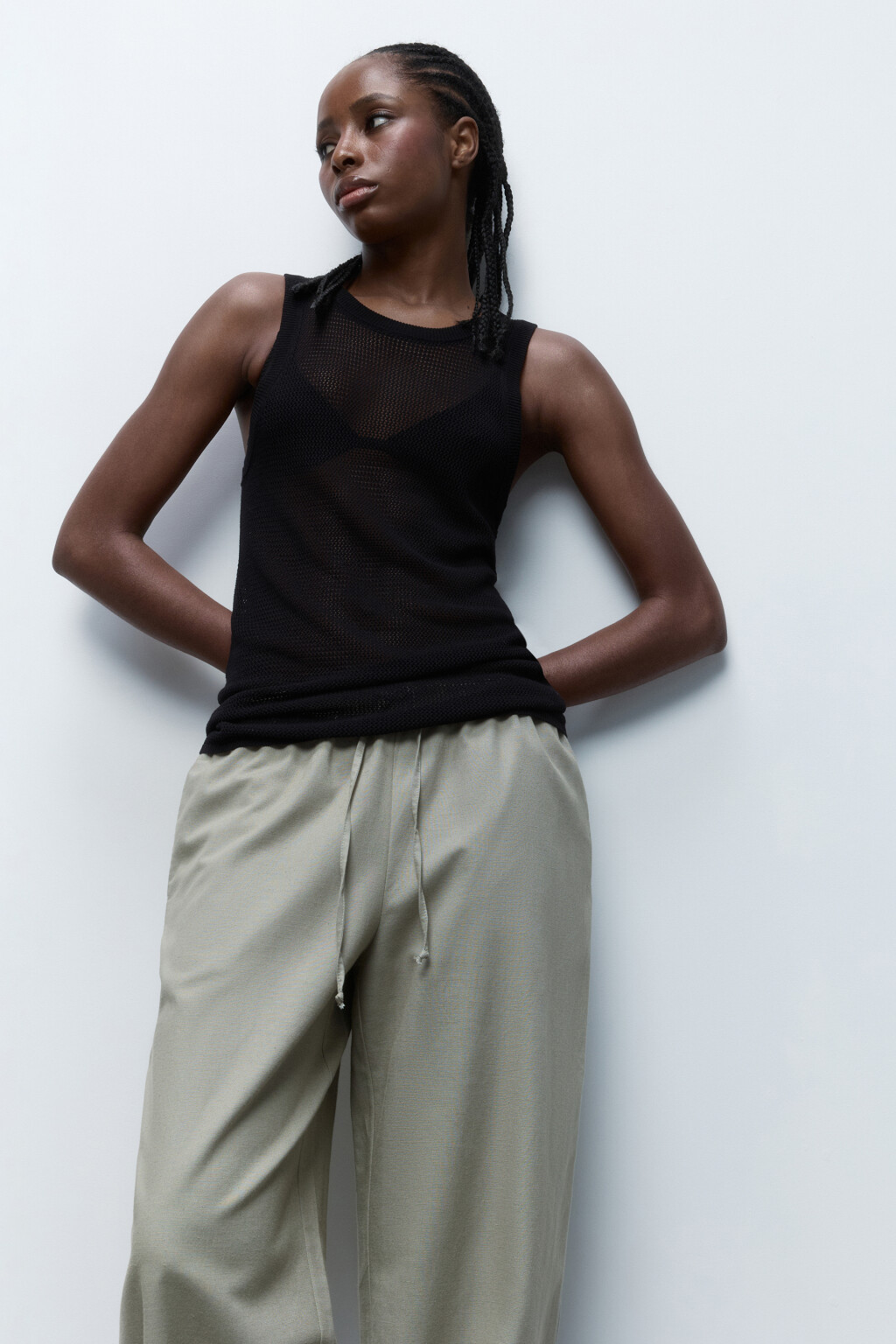 Майка вискозная тонкой вязки - цвет черный - 1