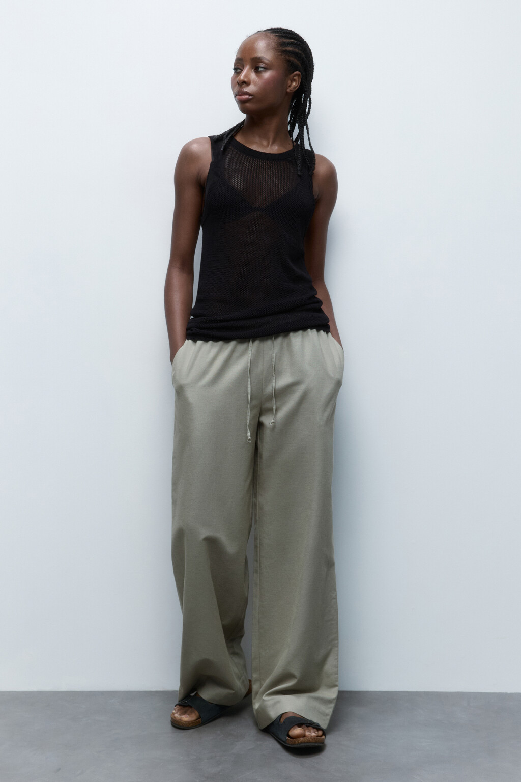 Майка вискозная тонкой вязки - цвет черный - 5