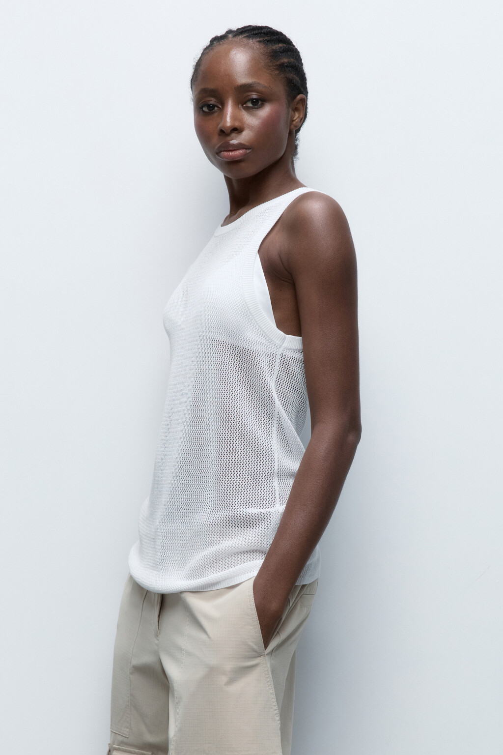 Майка вискозная тонкой вязки - цвет бежевый - 2