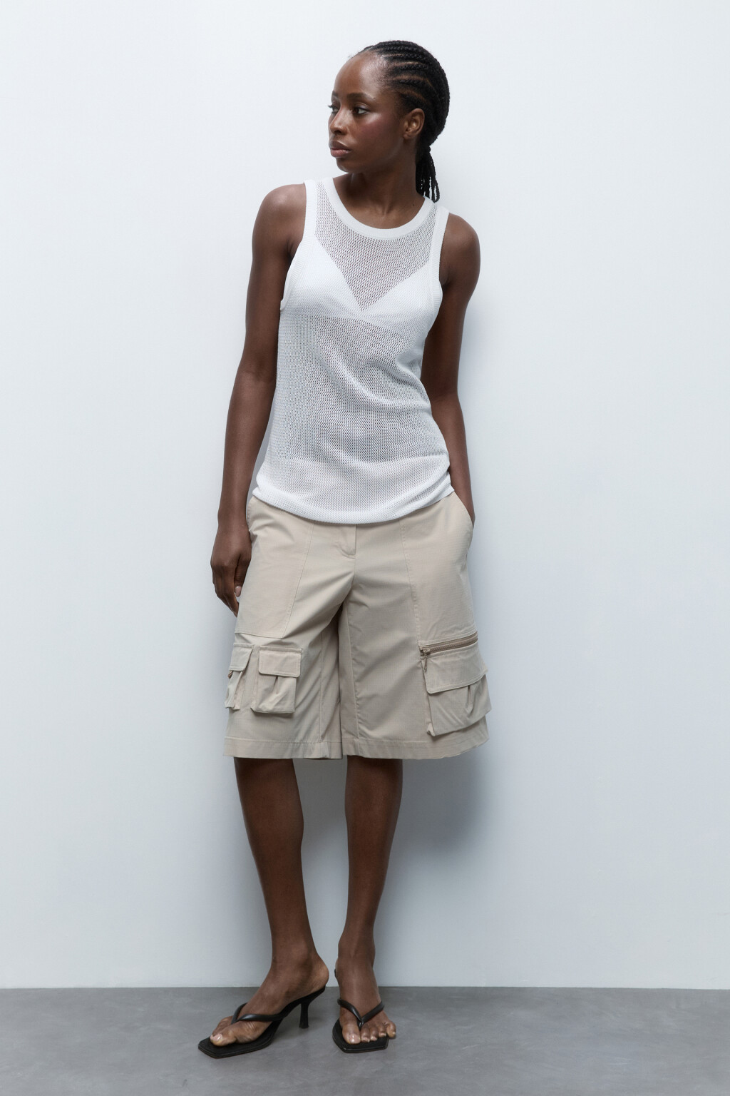 Майка вискозная тонкой вязки - цвет бежевый - 4