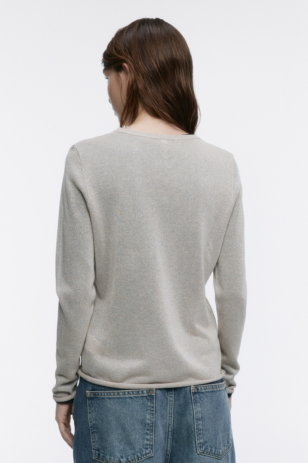 Джемпер тонкой вязки с люрексом - цвет бежевый - 4