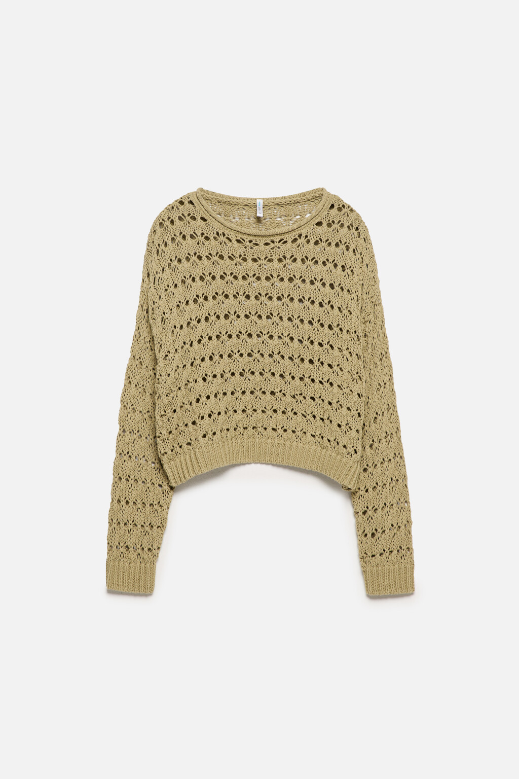 Джемпер укороченный ажурной вязки - цвет зеленый - 8