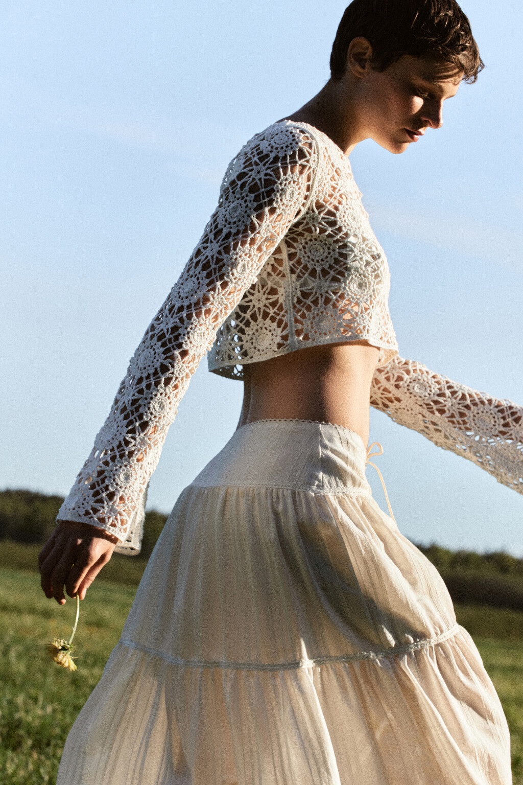 Джемпер вязаный укороченный с узором - цвет бежевый - 9