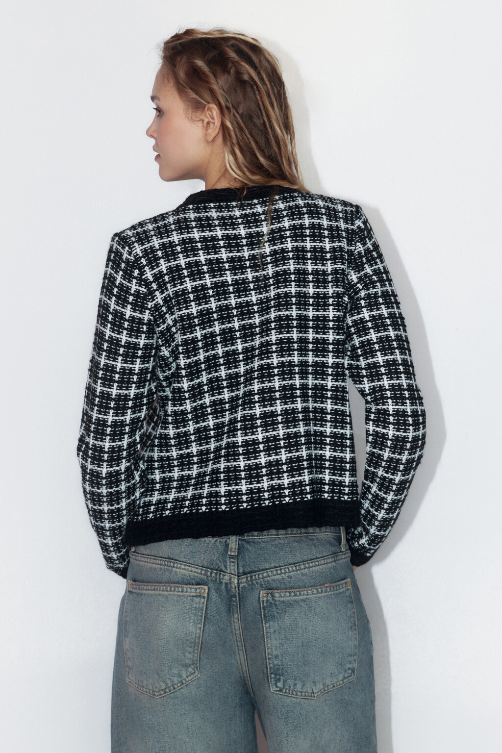 Жакет-кардиган твидовый укороченный - цвет черный - 4