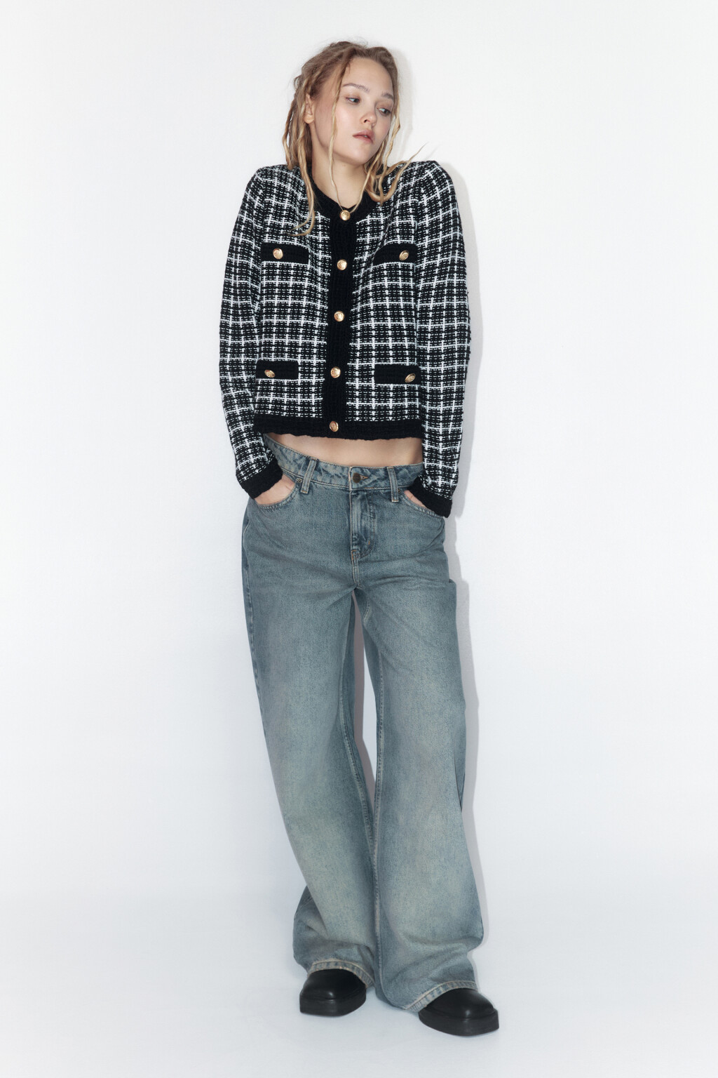 Жакет-кардиган твидовый укороченный - цвет черный - 5