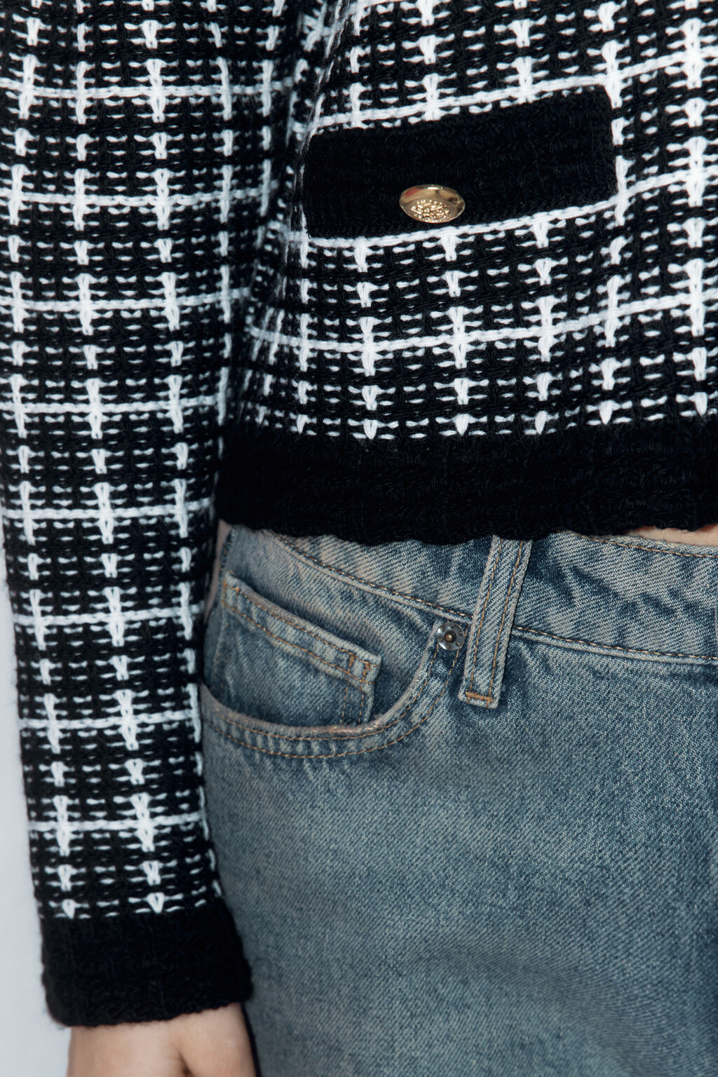 Жакет-кардиган твидовый укороченный - цвет черный - 7