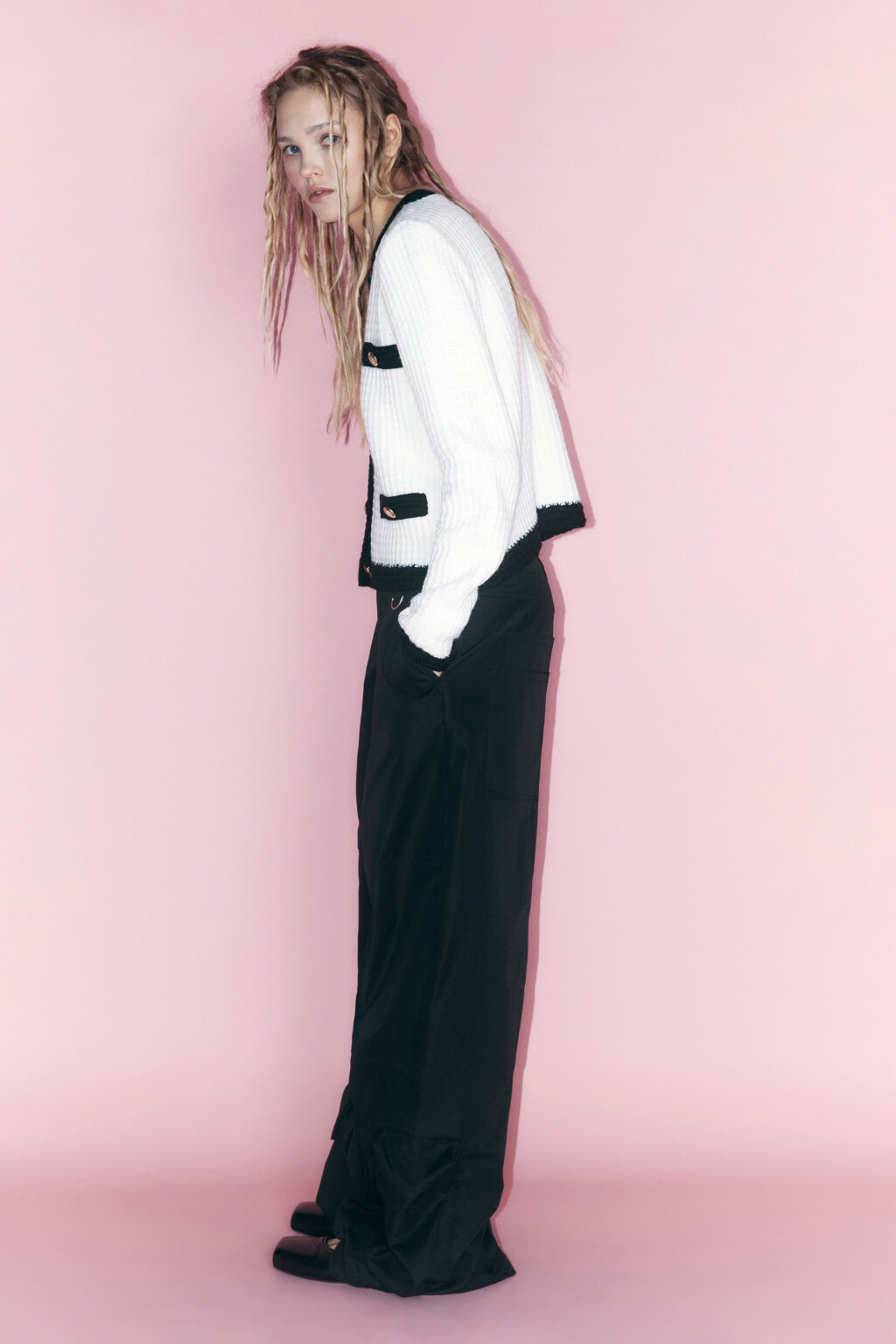 Жакет-кардиган твидовый укороченный - цвет бежевый - 1