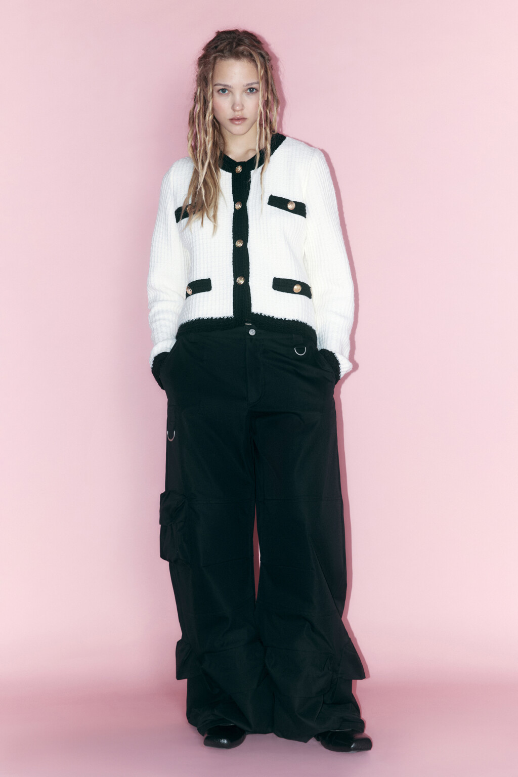 Жакет-кардиган твидовый укороченный - цвет бежевый - 2