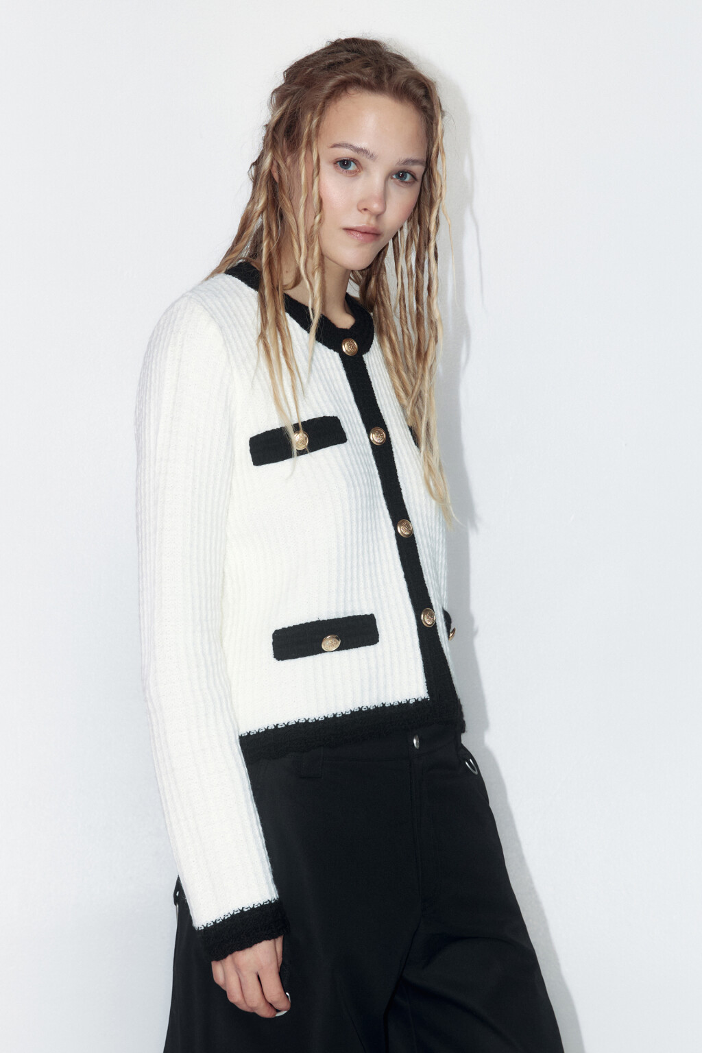 Жакет-кардиган твидовый укороченный - цвет бежевый - 6