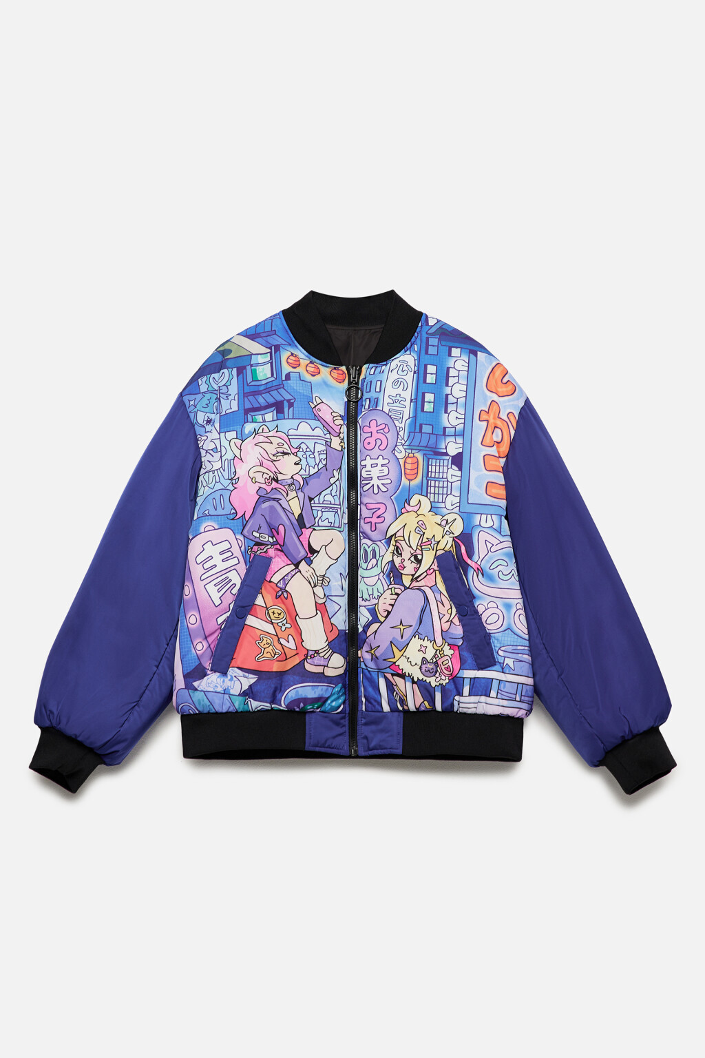 Куртка-бомбер двусторонняя утепленная - цвет черный - 10