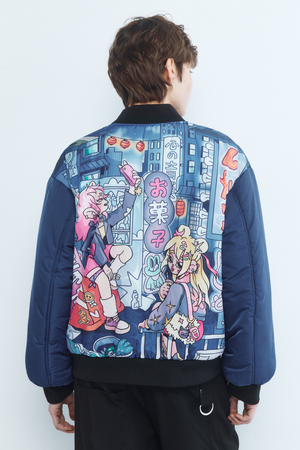 Куртка-бомбер двусторонняя утепленная - цвет черный - 5