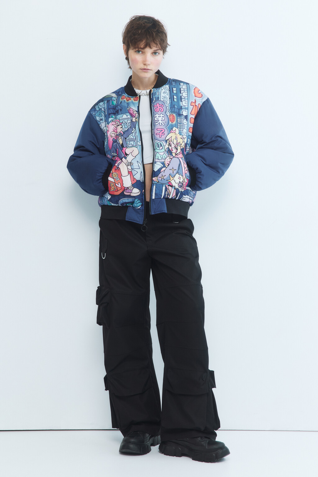 Куртка-бомбер двусторонняя утепленная - цвет черный - 6