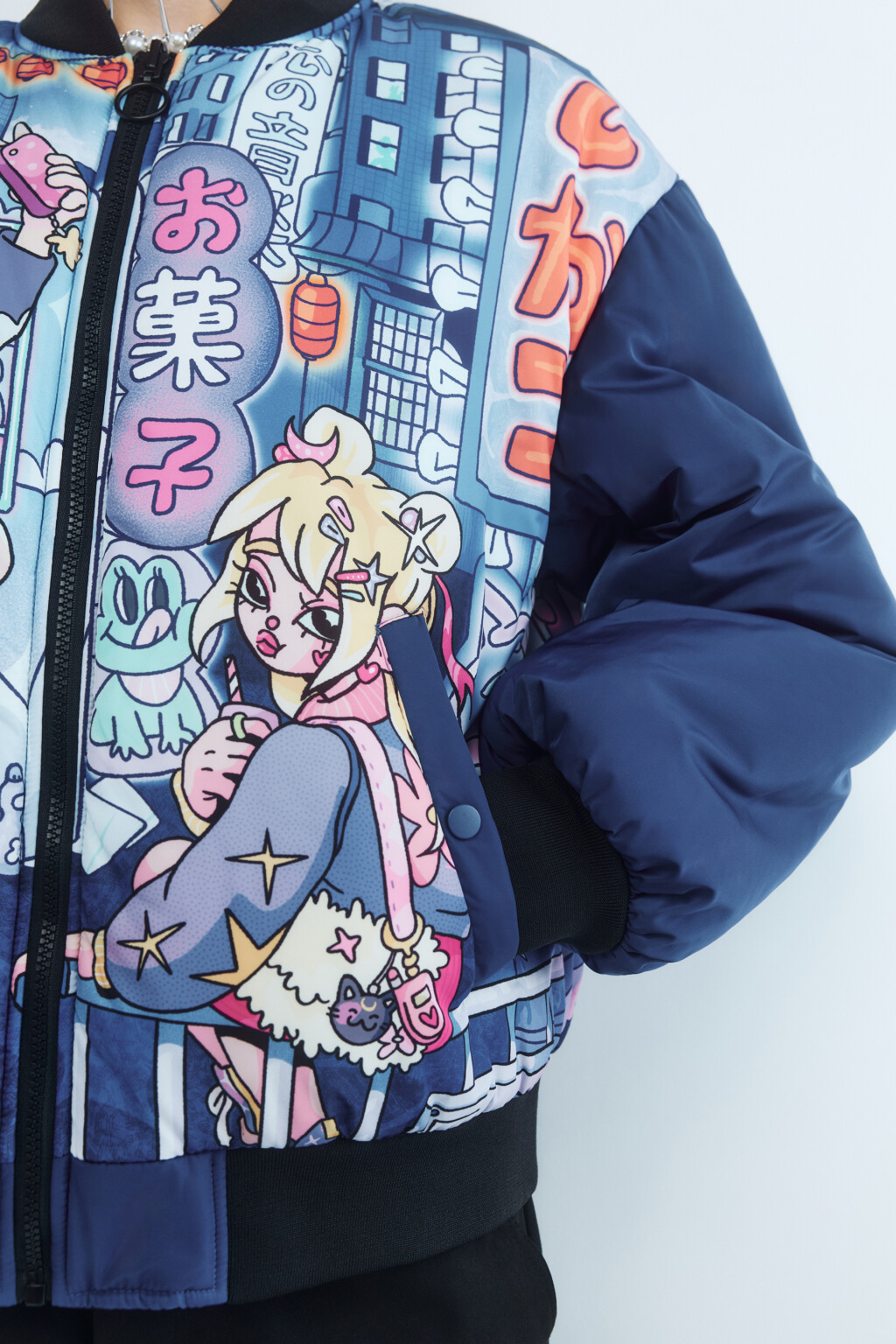 Куртка-бомбер двусторонняя утепленная - цвет черный - 8