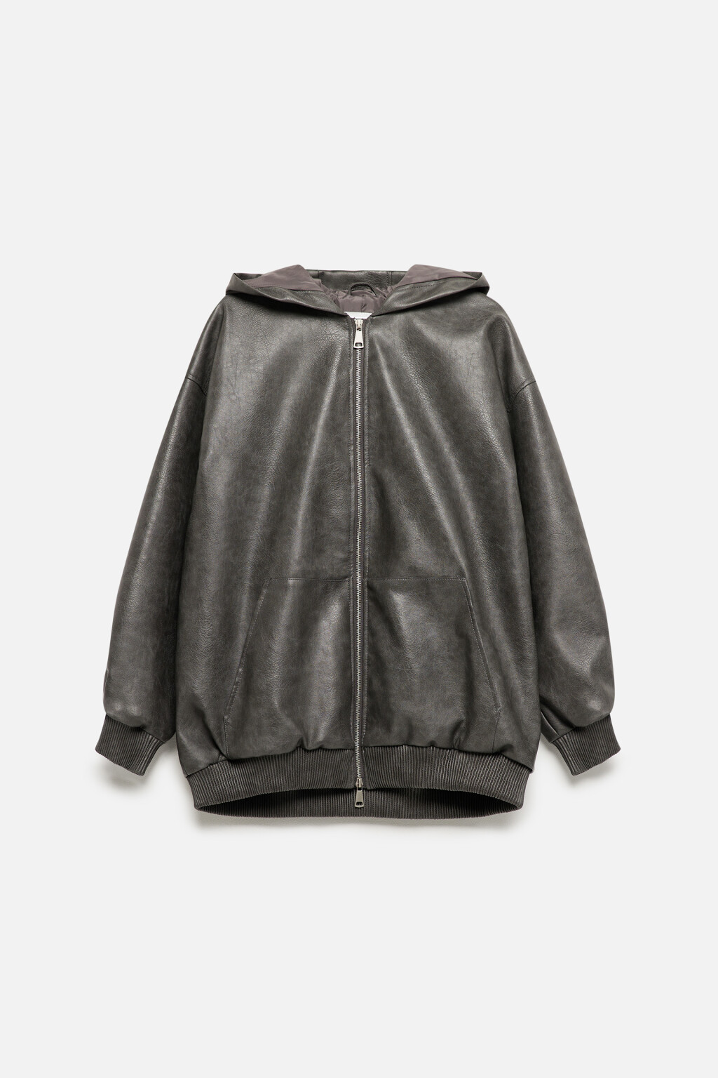 Куртка из искусственной кожи с капюшоном - цвет серый - 9