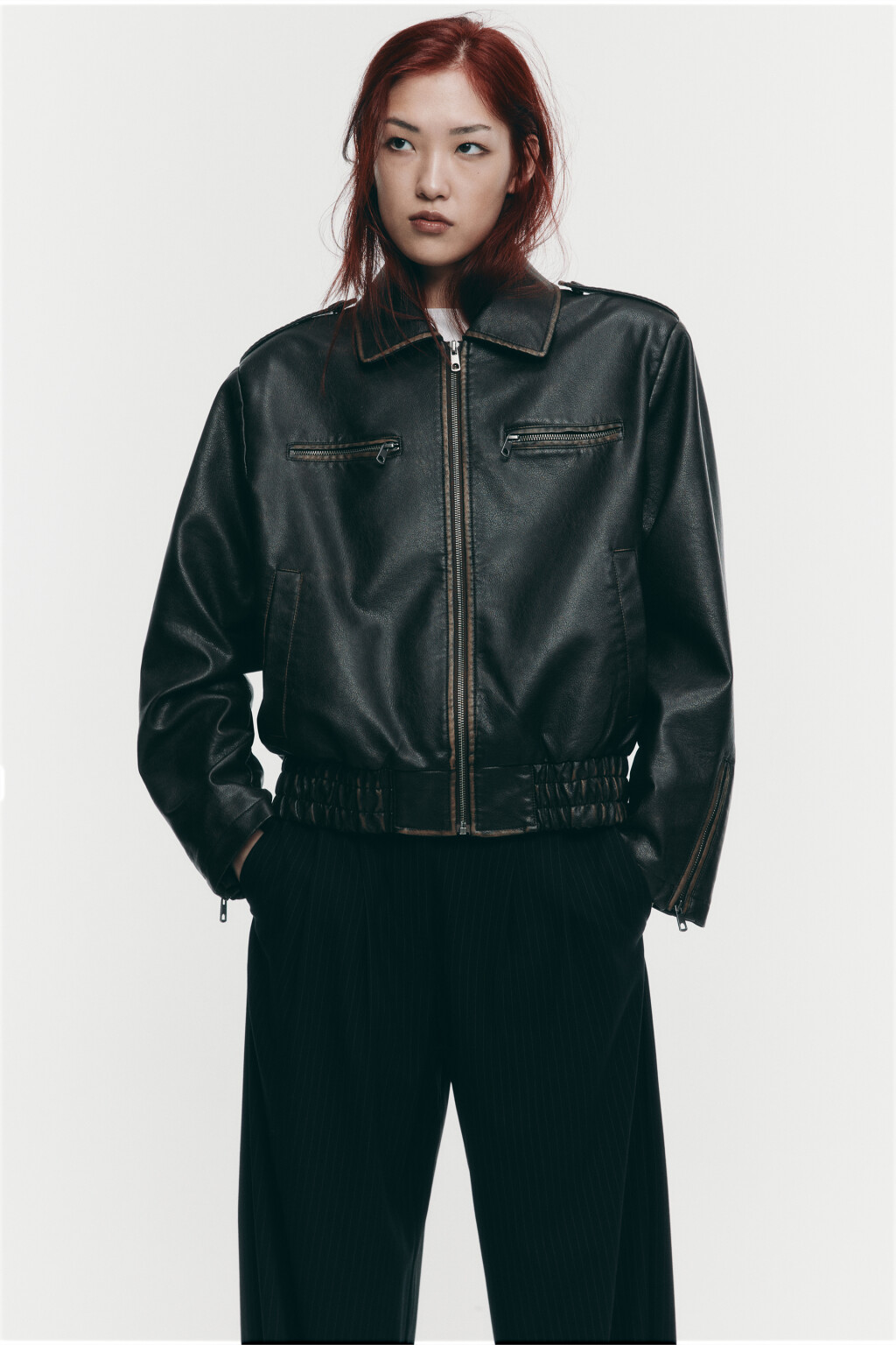 Куртка-бомбер укороченная с погонами - цвет коричневый - 2