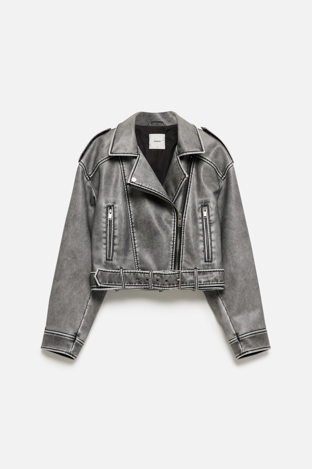 Куртка-косуха байкерская укороченная - цвет серый - 9
