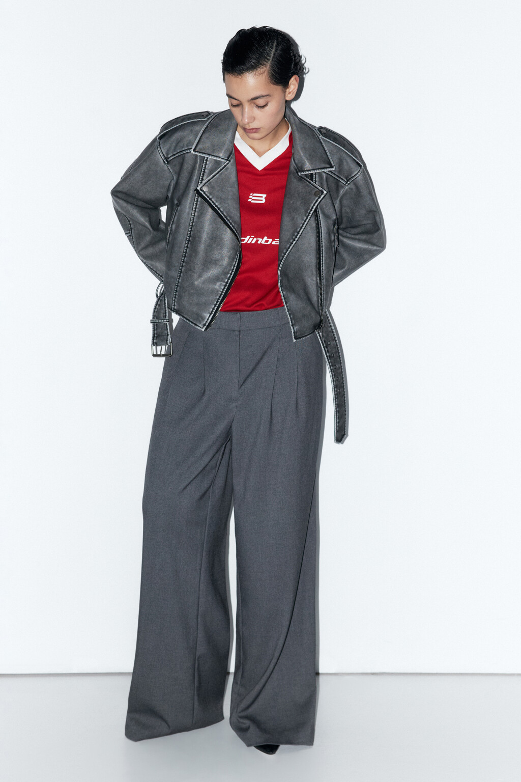 Куртка-косуха байкерская укороченная - цвет серый - 4