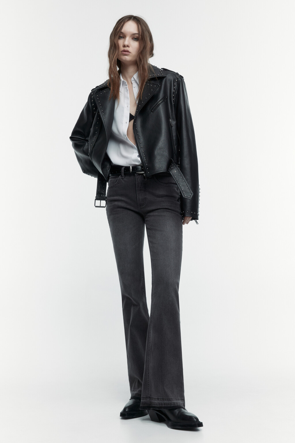 Куртка-косуха байкерская с заклепками - цвет черный - 2