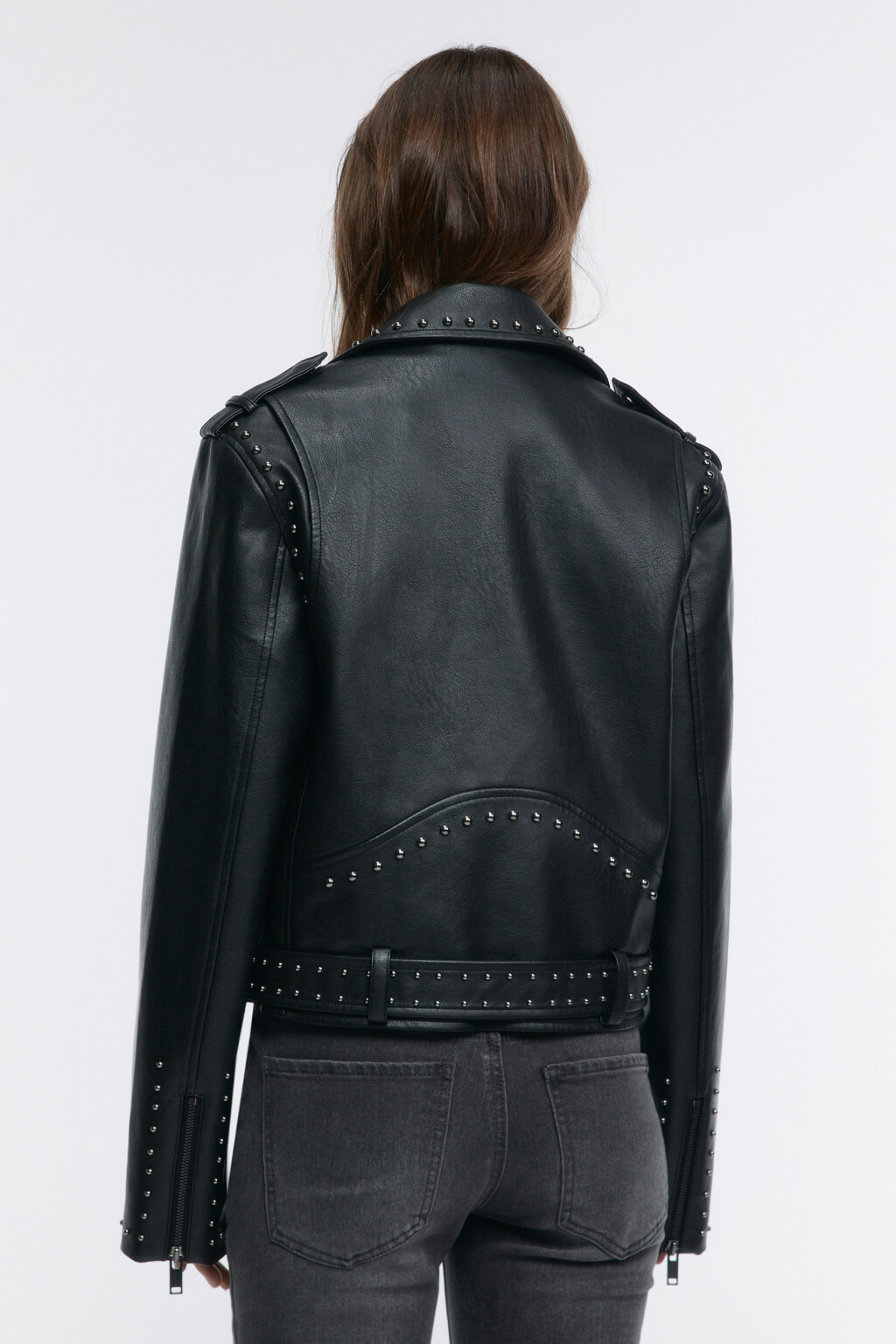 Куртка-косуха байкерская с заклепками - цвет черный - 5