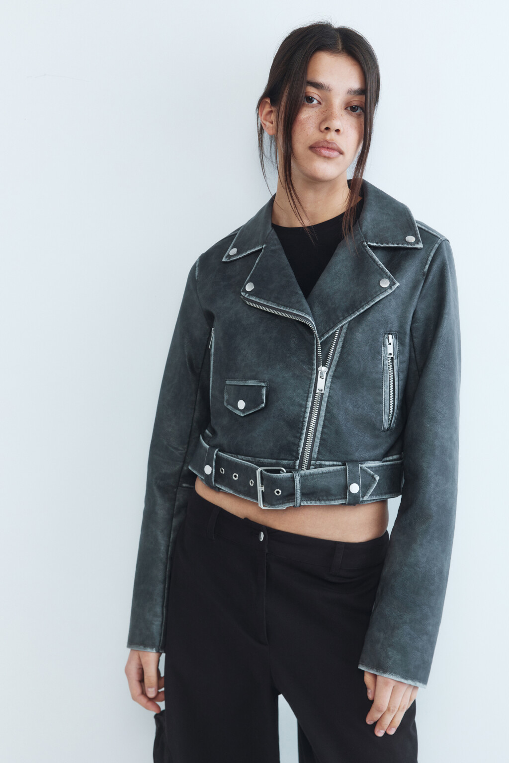 Куртка-косуха с состаренным эффектом - цвет серый - 2