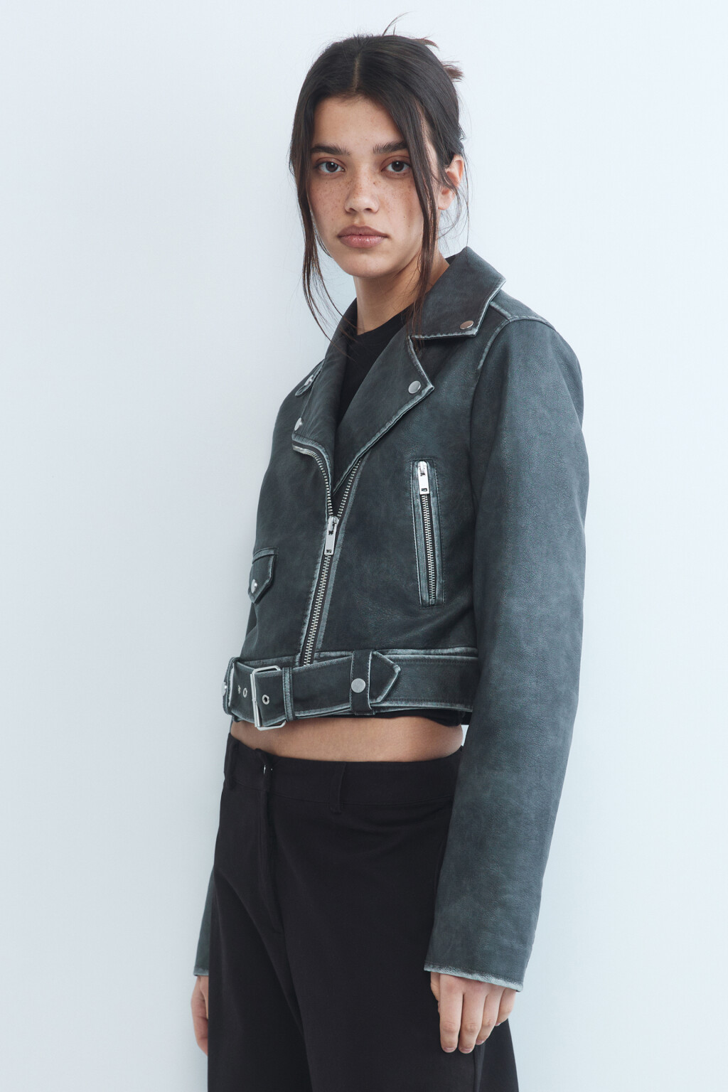 Куртка-косуха с состаренным эффектом - цвет серый - 4